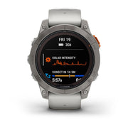 Garmin, fenix 7 Pro Sapphire Solar, Watch, Watch Color: Titanium, Wristband: Fog Grey/ Ember Orange - Silicone