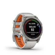 Garmin, fenix 7 Pro Sapphire Solar, Watch, Watch Color: Titanium, Wristband: Fog Grey/ Ember Orange - Silicone