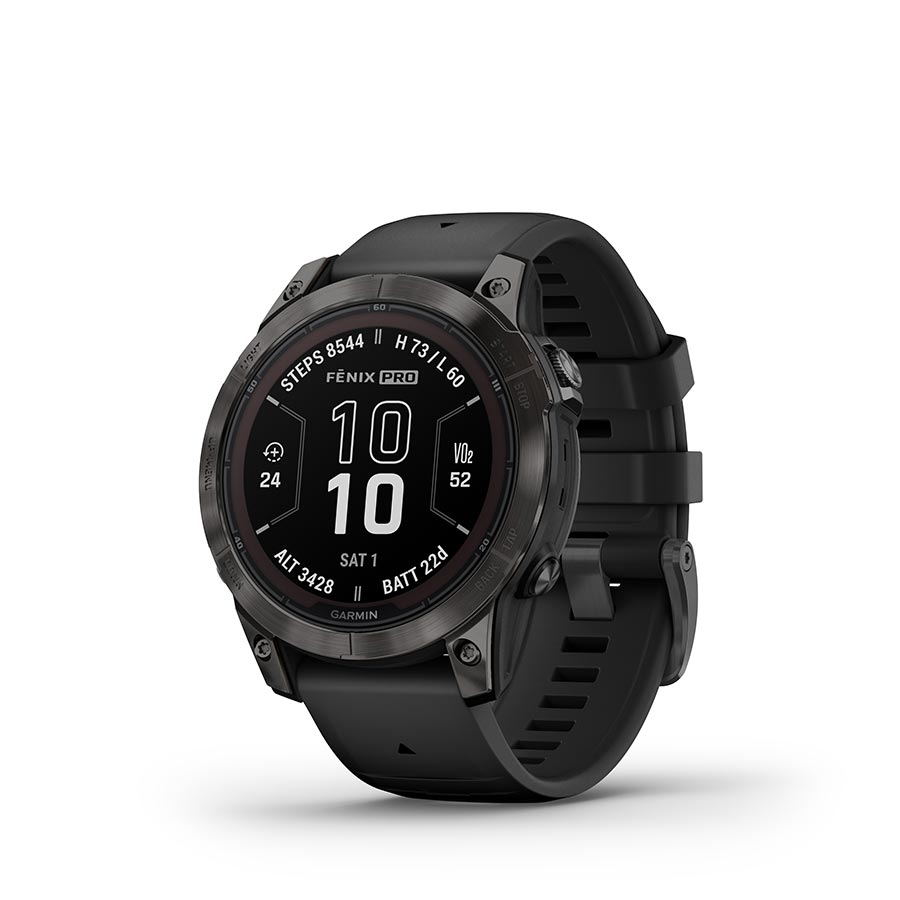 Garmin, fenix 7 Pro Sapphire Solar, Watch, Watch Color: Titanium, Wristband: Fog Grey/ Ember Orange - Silicone