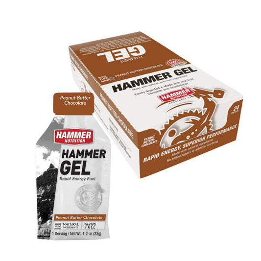 Hammer Nutrition Peanut Butter Chocolate energy gels, box of 24 single servings
