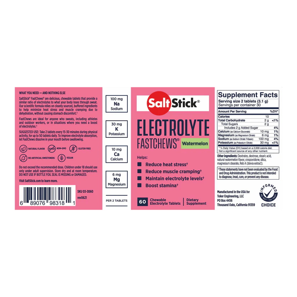 Comprimés d'électrolytes SaltStick FastChews (bouteille de 60 unités)